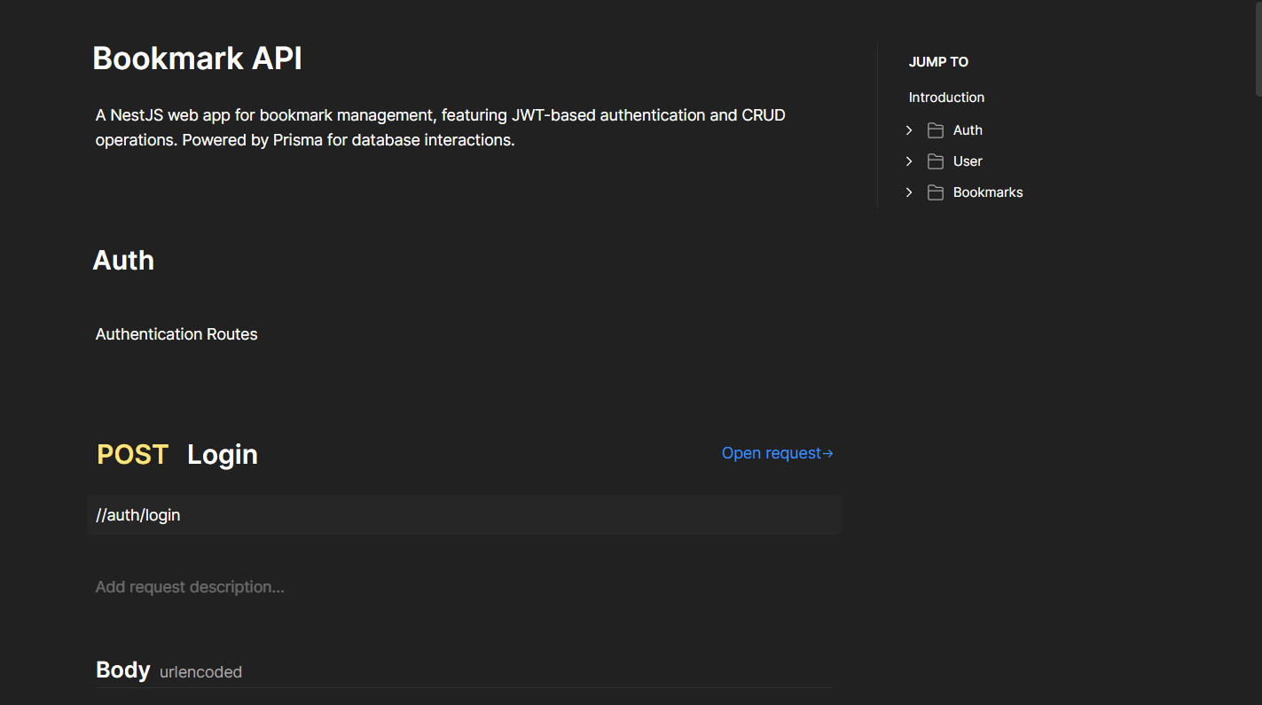 Bookmark API application screenshot