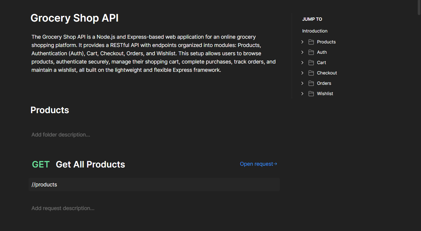 Grocery Shop API application screenshot