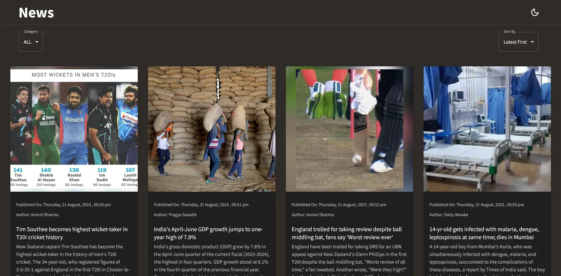 News Web App application screenshot